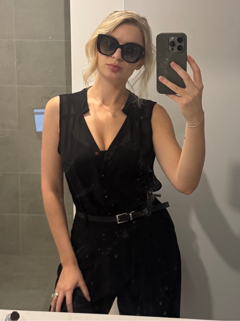 Sheer Black Sleeveless Button-Down Blouse - Transparent V-Neck